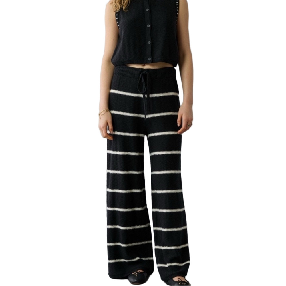 American Eagle Outfitters Black + White Rugby Stripes Knit Beach Pants Large